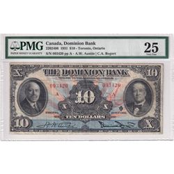 220-24-06 1931 Dominion Bank $10, Toronto Ontario, Austin-Bogert, S/N: 093420/A PMG Certified VF-25.