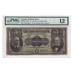 490-38-02 1918 Molson's Bank $5, Macpherson-Various, S/N: 176442-D, PMG Certified F-12.