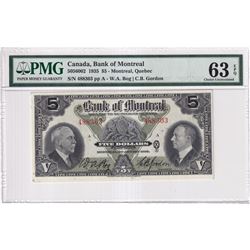 505-60-02 1935 Bank of Montreal $5 Montreal Quebec, Bog-Gordon, S/N:488303-A, PMG Certified Choice U