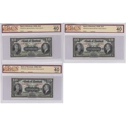 505-62-04 1938 Bank of Montreal 3x Sequential $10, Spinney-Gordon S/N:260259, 260, 261-B. All 3 note