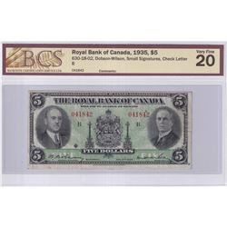 630-18-02 1935 Royal Bank of Canada $5, Dobson-Wilson, Small Signatures S/N: 041842-B, BCS Certified