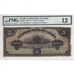 700-10-02 1906 Sterling Bank of Canada $5, Various-Somers, S/N:146548 PMG F-12. Note has been trimme