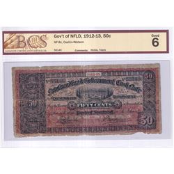NF-8c 1912-13 Government of Newfoundland 50c, Cashin-Watson, S/N: 55145, BCS Certified G-6 (Note con