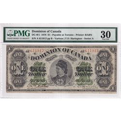 DC-8f-i 1878 Dominion of Canada $1, Various-Harington, Lettered Boarder, Payable at Toronto, Series