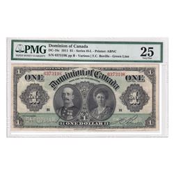 DC-18c 1911 Dominion of Canada $1 Green Line, Series K, Various-Bouville, S/N: 637319-B, PMG Certifi