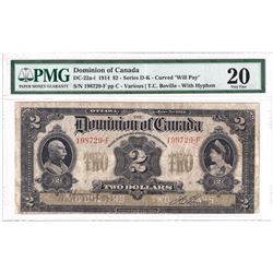 DC-22a-I 1914 Dominion Of Canada $2, Series F, Curved "Will Pay", Various-Boville with Hyphen. S/N: