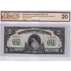 DC-23a-i 1917 Dominion of Canada $1, Various-Boville, No Seal, Imprints, Series H, Check Letter D, S