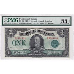 DC-25j 1923 Dominion Of Canada $1, Green seal Group 2, Series C. McCavour-Saunders S/N: 3364488-A, P