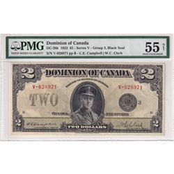 DC-26k 1923 $2 Dominion Of Canada, Black Seal, Group 3, Campbell-Clark S/N: V-628971-B, PMG Certifie