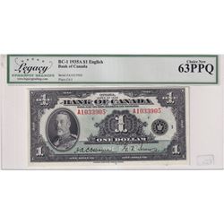 BC-1 1935 Bank of Canada English $1, Osborne-Towers S/N: A1033905, Legacy Currency Graded Choice New