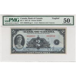 BC-3 1935 Bank of Canada English $2, Osborne-Towers, S/N: 820532/A PMG AU-50.