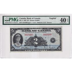 BC-3 1935 Bank of Canada English $2, Osborne-Towers, S/N:A415205-A, PMG Certified EF-40 EPQ!