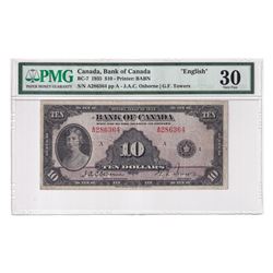 BC-7 1935 Bank of Canada English $10, Osborne-Towers, S/N: A286364, PMG Certified VF-30.