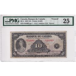 BC-8 1935 Bank of Canada French $10, Osborne-Towers, S/N: F252663-C PMG Certified VF-25 (erasure)