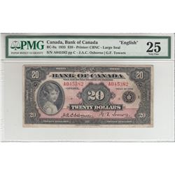 BC-9a 1935 Bank of Canada English $20, Large Seal. Osborne-Towers, S/N: A045382-C PMG Certified VF-2