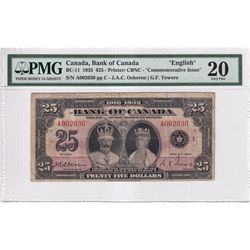 BC-11 1935 Bank of Canada English $25, Osborne-Towers S/N: A002030-C, PMG Certified VF-20. A highly