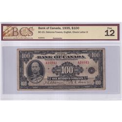 BC-15 1935 Bank of Canada English $100, Osborne-Towers S/N: A16941-D, BCS Certified F-12.