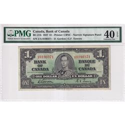 BC-21b 1937 Bank of Canada $1, Narrow Panel, Gordon-Towers S/N: J/A0190371 PMG Certified EF-40 EPQ!