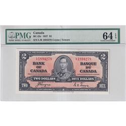 BC-22c 1937 Bank of Canada $2, Coyne-Towers S/N: L/R1894278, PMG Certified Choice UNC-64 EPQ! Crisp