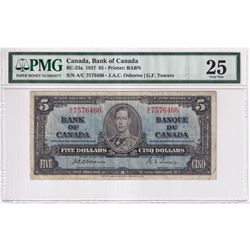 BC-23a 1937 Bank of Canada $5, Osborne-Towers, S/N: A/C7576466, PMG Certified VF-25.