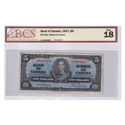 BC-23a 1937 Bank of Canada $5, Osborne-Towers, S/N: A/C0869008, BCS Certified F-18.