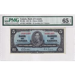 BC-23b 1937 Bank of Canada $5, Gordon-Towers S/N: K/C6461495, PMG Certified GEM UNC-65 EPQ! Nice ori