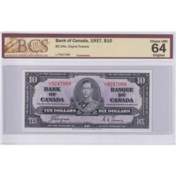 BC-24c 1937 Bank of Canada $10, Coyne-Towers S/N: L/T9247080, BCS Certified CUNC-64 Original