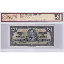 BC-25c-N1-iii 1937 Bank of Canada 3-Digit RADAR $20. Coyne-Towers S/N: H/E9719179, BCS Certified AU-