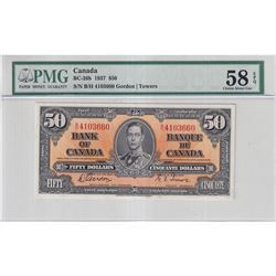 BC-26b 1937 Bank of Canada $50, Gordon-Towers S/N: B/H4103660, PMG Certified Choice AU-58 EPQ!