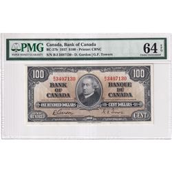 BC-27b 1937 Bank of Canada $100, Gordon-Towers, S/N: B/J3497130, PMG Certified Choice UNC-64 EPQ! A