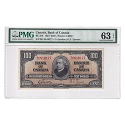 BC-27b 1937 Bank of Canada $100, Gordon-Towers, S/N: B/J0816177, PMG Certified Choice UNC-63 EPQ!