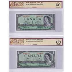 BC-29a & BC-29b 1954 Bank of Canada Devil's Face $1, Both Coyne-Towers & Beattie-Coyne Signatures. B