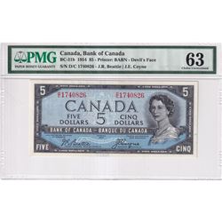 BC-31B 1954 Bank of Canada Devil's Face $5, Beattie-Coyne, S/N: D/C1740826, PMG Certified Choice UNC