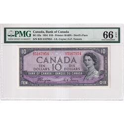 BC-32a 1954 Bank of Canada Devil's Face $10 Coyne-Towers, S/N: B/D5167954, PMG Certified GEM UNC-66