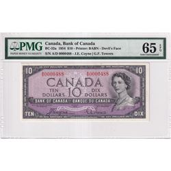BC-32a 1954 Bank of Canada Devil's Face $10 Coyne-Towers, S/N: A/D0000488, PMG Certified GEM UNC-65