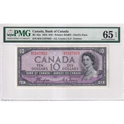 BC-32a 1954 Bank of Canada Devil's Face $10 Coyne-Towers, S/N: B/D5167953, PMG Certified GEM UNC-65