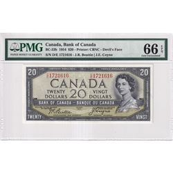 BC-33b 1954 Bank of Canada Devil's Face $20 Beattie-Coyne, S/N: C/E1721616, PMG Certified GEM UNC-66