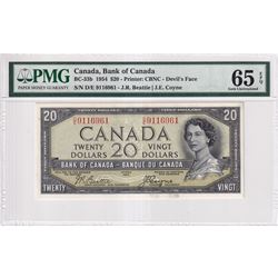 BC-33b 1954 Bank of Canada Devil's Face $20 Beattie-Coyne, S/N: D/E9116961, PMG Certified GEM UNC-65