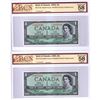 Image 1 : 2x BC-37aA 1954 Bank of Canada $1, Beattie-Coyne, Modified Portrait, Replacement, S/N: *A/A0051640 &