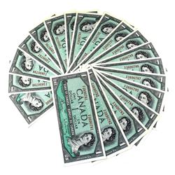 BC-37c Lot of 20 Sequential 1954 Bank of Canada Modified $1 Bouey-Rasminsky, S/N: P/F3890781-800. Al