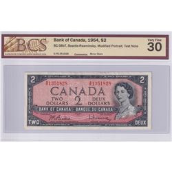BC-38bT 1954 Bank of Canada Modified $2 Test Note, Beattie-Rasminsky S/N: S/R1351828, BCS Certified