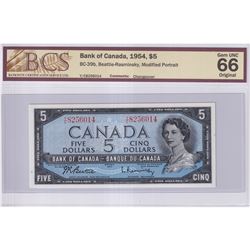 BC-39b 1954 Bank of Canada Modified $5, Beattie-Rasminsky S/N: Y/C8256014, BCS Certified Gem UNC-66