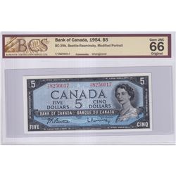 BC-39b 1954 Bank of Canada Modified $5, Beattie-Rasminsky S/N: Y/C8256017, BCS Certified Gem UNC-66