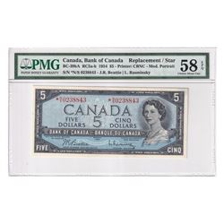 BC-39bA 1954 Bank of Canada Replacement $5, Beattie-Rasminsky, S/N: *N/S 0238843, PMG Certified Choi