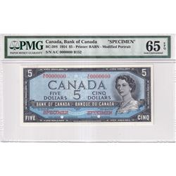BC-39S 1954 Bank of Canada Modified SPECIMEN (#B152 ) $5, S/N: A/C0000000 PMG Certified GEM UNC-65 E