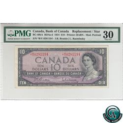 BC-40bA 1954 Bank of Canada Modified Replacement $10, Beattie-Rasminsky, S/N: *B/V0281194 PMG Certif