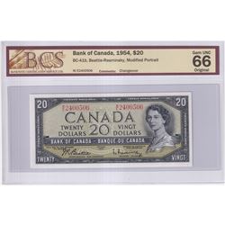 BC-41b 1954 Bank of Canada Modified $20, Beattie-Rasminsky S/N: M/E2400506, BCS Certified Gem UNC-66