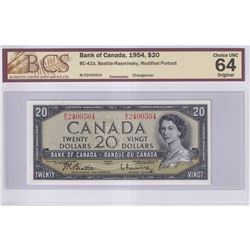 BC-41b 1954 Bank of Canada Modified $20 Beattie-Rasminsky, S/N: M/E2400504, BCS Certified Choice UNC