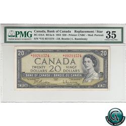 BC-41bA 1954 Bank of Canada Modified Replacement $20, Beattie-Rasminsky, S/N: *V/E0211574 PMG Certif