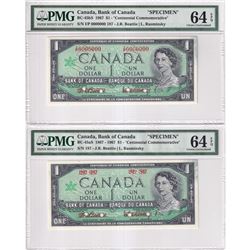 BC-45aS & BC-45bS. 1967 $1 Matching SPECIMEN Bank Note Set (#187+). Both PMG Certified CUNC-64 EQP!